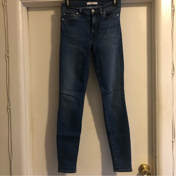 ❤️7 for All Mankind HW Skinny Slim Illusion Luxe Lovestory Blue Jeans Size 26 - Picture 1 of 8